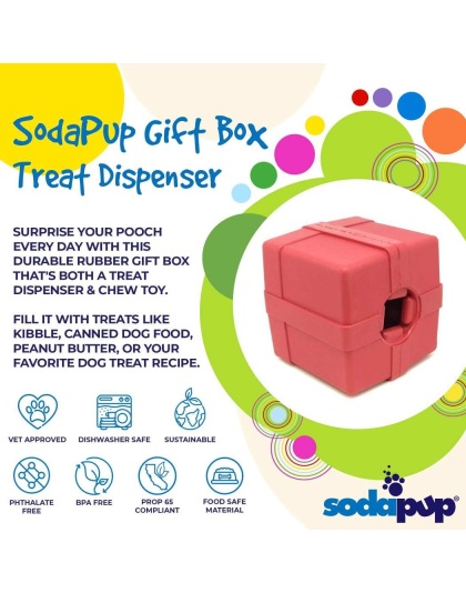 Red - SP Gift Box Durable Rubber Chew Toy & Treat Dispenser - Large