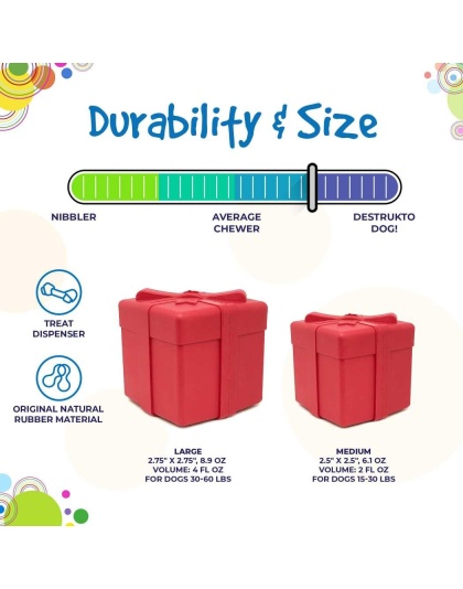 Red - SP Gift Box Durable Rubber Chew Toy & Treat Dispenser - Large