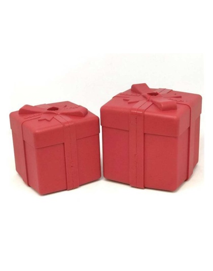 Red - SP Gift Box Durable Rubber Chew Toy & Treat Dispenser - Medium