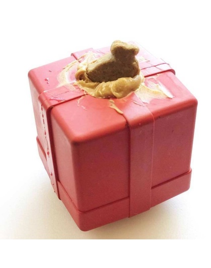 Red - SP Gift Box Durable Rubber Chew Toy & Treat Dispenser - Medium