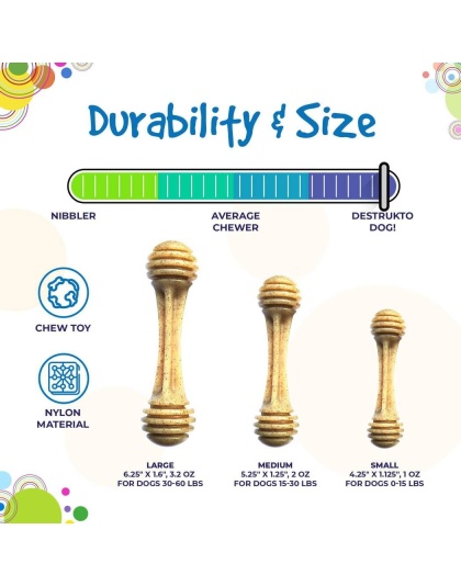 Brown - SP Honey Bone Ultra Durable Nylon Dog Chew Toy for Aggressive Chewers  - Small