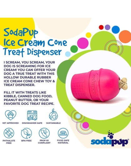 Blue - SP Ice Cream Cone Durable Rubber Chew Toy and Treat Dispenser - Large