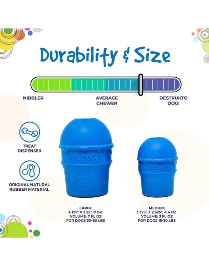 Blue - SP Ice Cream Cone Durable Rubber Chew Toy and Treat Dispenser - Large