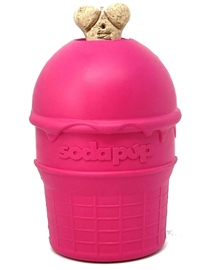 Pink - SP Ice Cream Cone Durable Rubber Chew Toy and Treat Dispenser - Large