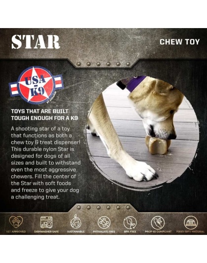 Brown - Durable Nylon Star Dog Chew Toy and Enrichment Toy for Aggressive Chewers
