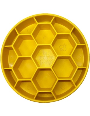 Yellow - Honeycomb Design eBowl Enrichment Slow Feeder Bowl for Dogs