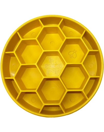 Yellow - Honeycomb Design eBowl Enrichment Slow Feeder Bowl for Dogs