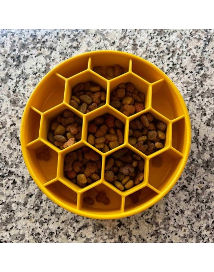 Yellow - Honeycomb Design eBowl Enrichment Slow Feeder Bowl for Dogs