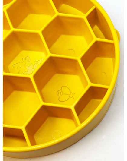Yellow - Honeycomb Design eBowl Enrichment Slow Feeder Bowl for Dogs