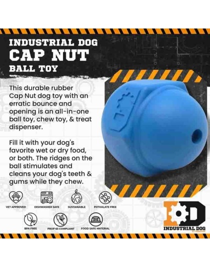 Blue - ID Cap Nut Ultra-Durable Rubber Chew Toy and Treat Dispenser - Large