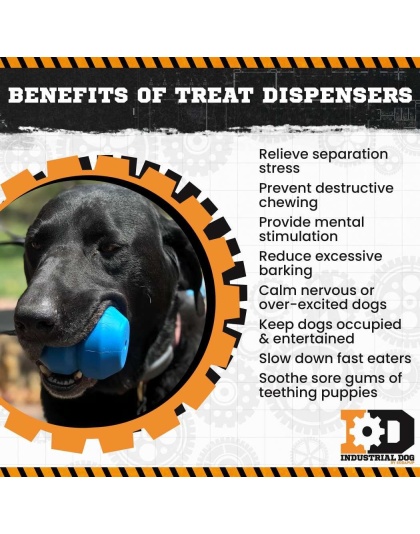 Blue - ID Double Trouble Durable Rubber Chew Toy and Treat Dispenser  - Large