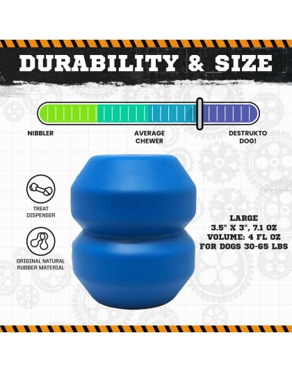Blue - ID Double Trouble Durable Rubber Chew Toy and Treat Dispenser  - Large