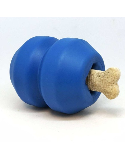 Blue - ID Double Trouble Durable Rubber Chew Toy and Treat Dispenser  - Large