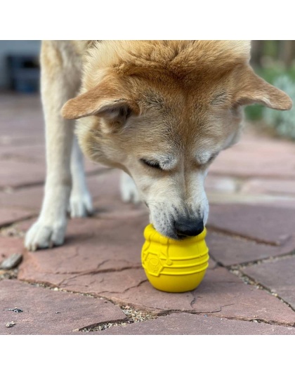 Yellow - Large Honey Pot Durable Rubber Treat Dispenser & Enrichment Toy - Large