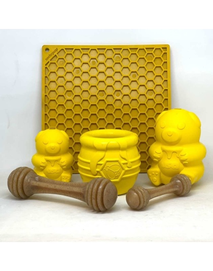 Yellow - Large Honey Pot Durable Rubber Treat Dispenser & Enrichment Toy - Large