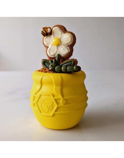 Yellow - Large Honey Pot Durable Rubber Treat Dispenser & Enrichment Toy - Large