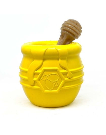 Yellow - Large Honey Pot Durable Rubber Treat Dispenser & Enrichment Toy - Large
