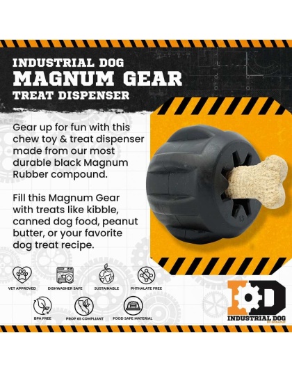 Black - Magnum Black ID Gear Treat Pocket Durable Rubber Treat Holder and Chew Toy - Large