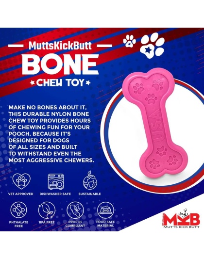 Pink - MKB Bone Ultra Durable Nylon Dog Chew Toy for Aggressive Chewers
