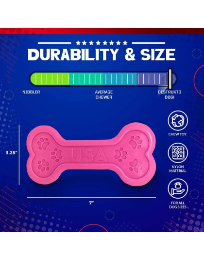Pink - MKB Bone Ultra Durable Nylon Dog Chew Toy for Aggressive Chewers