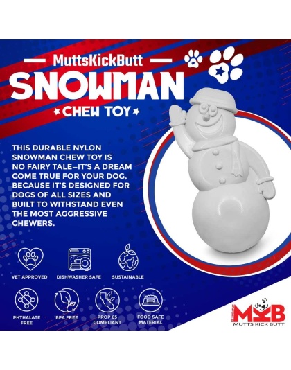 White - MKB Snowman Ultra Durable Nylon Dog Chew Toy for Aggressive Chewers
