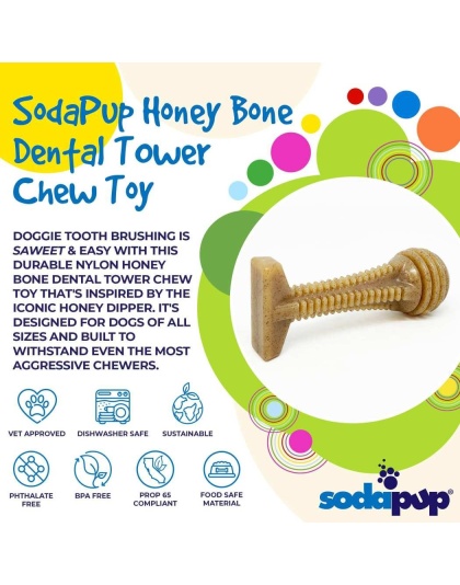 Brown - SP Honey Bone  Dental Tower Ultra Durable Nylon Dog Chew Toy for Aggressive Chewers - Large