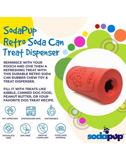 Red - SP Retro Soda Can Durable Rubber Chew Toy and Treat Dispenser - Large