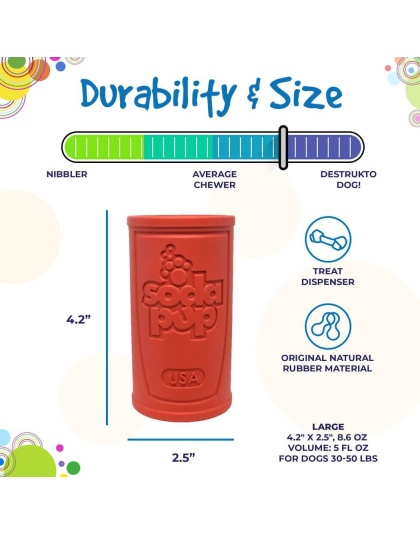Red - SP Retro Soda Can Durable Rubber Chew Toy and Treat Dispenser - Large