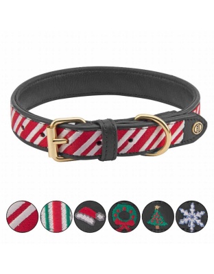 Leather with Candy Cane Embroidery - Halo Dog Collar  - L