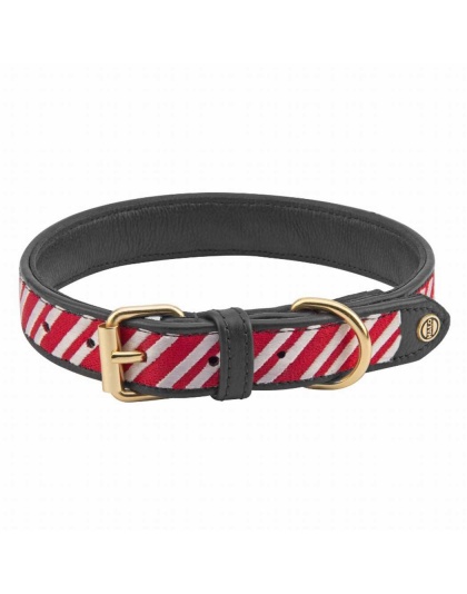 Leather with Candy Cane Embroidery - Halo Dog Collar  - L