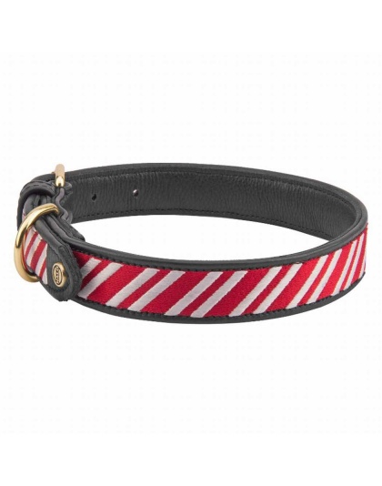 Leather with Candy Cane Embroidery - Halo Dog Collar  - L