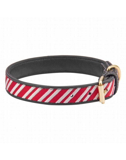 Leather with Candy Cane Embroidery - Halo Dog Collar  - L