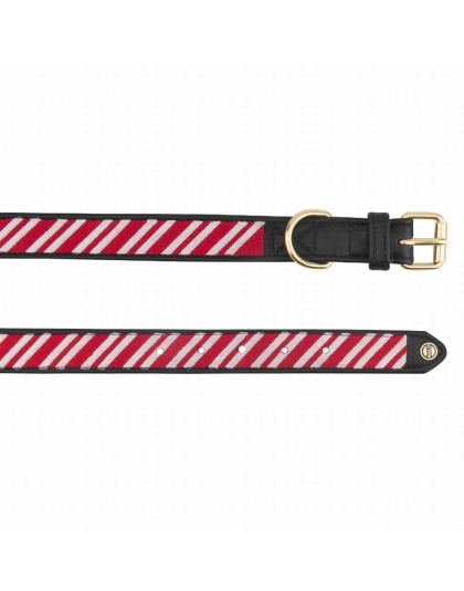 Leather with Candy Cane Embroidery - Halo Dog Collar  - L