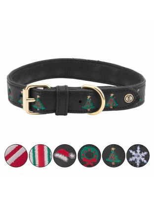 Leather with Christmas Christmas Tree Embroidery - Halo Dog Collar  - L