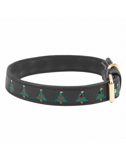 Leather with Christmas Christmas Tree Embroidery - Halo Dog Collar  - L