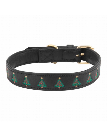Leather with Christmas Christmas Tree Embroidery - Halo Dog Collar  - L