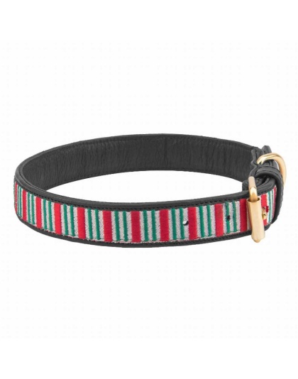 Leather with Christmas Stripes Embroidery - Halo Dog Collar  - L
