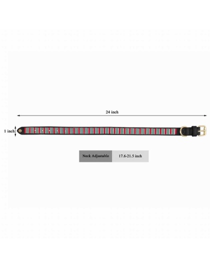 Leather with Christmas Stripes Embroidery - Halo Dog Collar  - L