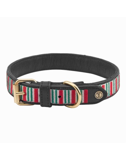 Leather with Christmas Stripes Embroidery - Halo Dog Collar  - M
