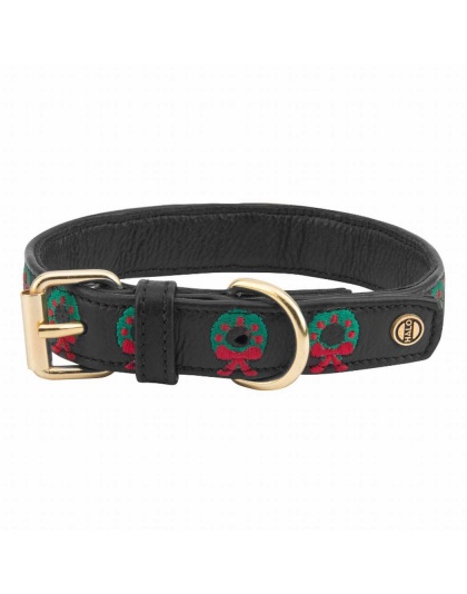 Leather with Christmas Wreath Embroidery - Halo Dog Collar  - L