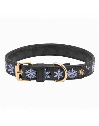 Leather with Snowflake Embroidery - Halo Dog Collar  - XS