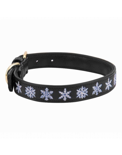 Leather with Snowflake Embroidery - Halo Dog Collar  - XS