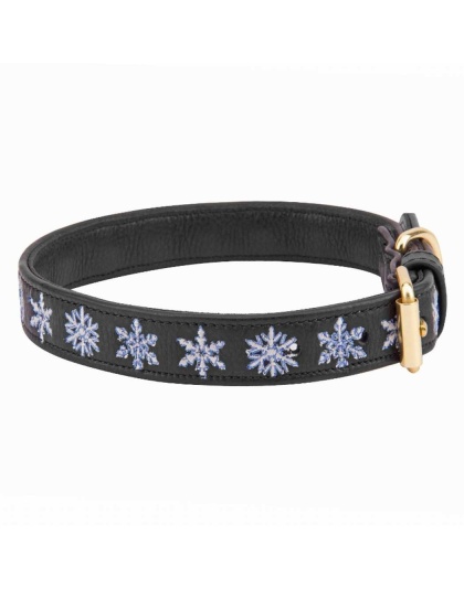 Leather with Snowflake Embroidery - Halo Dog Collar  - XS