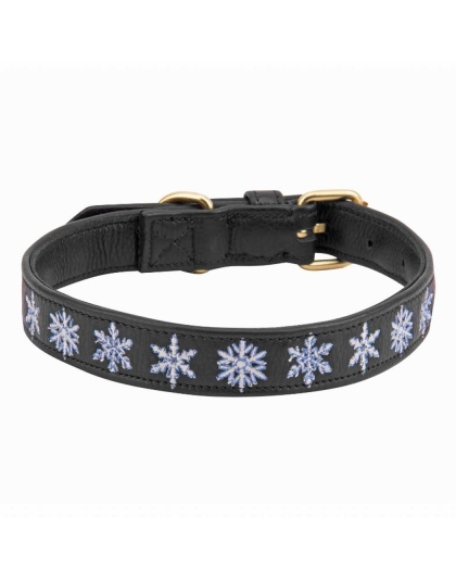 Leather with Snowflake Embroidery - Halo Dog Collar  - XS