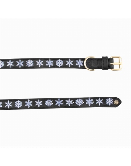 Leather with Snowflake Embroidery - Halo Dog Collar  - XS