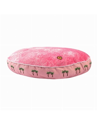 Pink - Halo Palm Trees Round Dog Bed - L