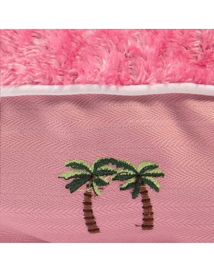 Pink - Halo Palm Trees Round Dog Bed - M