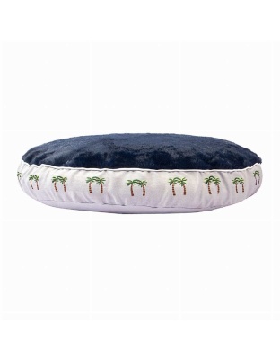 Cashmere Blue - Halo Palm Trees Round Dog Bed - L
