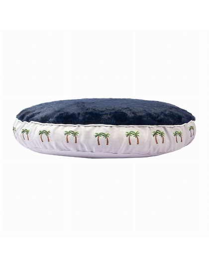Cashmere Blue - Halo Palm Trees Round Dog Bed - L