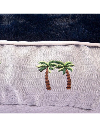 Cashmere Blue - Halo Palm Trees Round Dog Bed - L